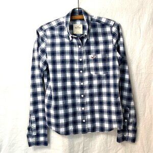 Hollister Blue & White Plaid Button Down Woman's Shirt